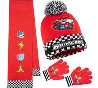 Super Mario Vêtement Accessoires d'Hiver Garcon 6-14 Ans, 2 Pcs Bonnet et Gants ou 3 Pièces Ensemble Bonnet Echarpe Gant (6-14 Ans, Rouge, 3 Pcs)