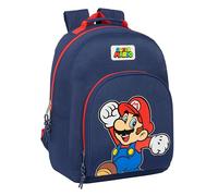 SUPER MARIO World - Sac à dos scolaire adaptable au chariot, idéal pour les enfants de différents âges, confortable et polyvalent, qualité et résistance, 32 x 15 x 42 cm, couleur bleu marine, bleu