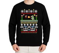 Super Mario Xmas Battle - Vêtements de Noël festifs, idée cadeau, joyeux Noël, design de Noël, Père Noël, pull d'hiver, Noir , XXL