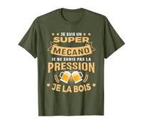 Super Mécano Je subis Pas la Pression Humour apéro T-Shirt, Homme, Olive, XL