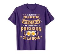Super Mécano Je subis Pas la Pression Humour apéro T-Shirt, Homme, Violet, M