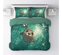 Super Microfibre Léger Housse de Couette 240 x 260cm, Dessin Animé Mignon Animaux Lion De Mer Océan Respirable Parure de Linge avec Thème Imprimée pour Garçons Filles Enfants, Acier, 2Taies