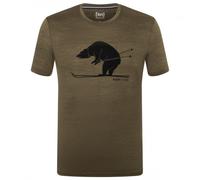 super.natural - Skiing Bear Tee - Haut en mérinos - L - olive night melange / jet black