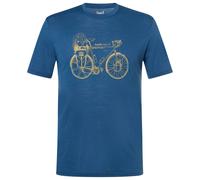 super.natural - Wander Wheel Tee - Haut en mérinos - M - ocean blue / dried tobacco