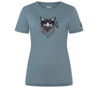 super.natural - Women's Bandito Cat Tee - Haut en mérinos - XL - stormy weather / jet black / white stone