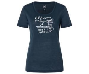 super.natural - Women's Cote D'Azur Tee - Haut en mérinos - XS - blueberry / white stone