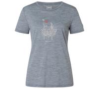 super.natural - Women's Flowerhands Tee - Haut en mérinos - S - cashmere grey melange / feather grey / chilli