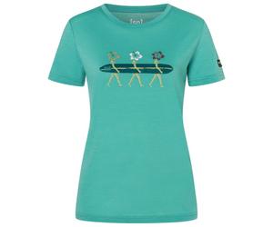 super.natural - Women's Surfing Flowers Tee - Haut en mérinos - M - lagoon green / various