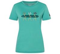 super.natural - Women's Surfing Flowers Tee - Haut en mérinos - XS - lagoon green / various