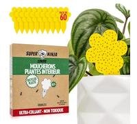 Super Ninja Anti Moucherons Intérieur Plantes, 60 Pièges Jaunes Collants Non Toxiques, Anti Moucheron Terreau et Mouche de Terreau, Piège Moucherons Ultra Efficace Jusqu’à 3 Mois