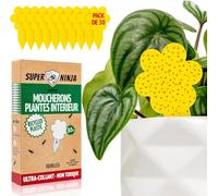 Super Ninja Anti Moucherons Plantes Intérieur, 30 Pièges Jaunes | Pièges Collants Imperméables pour Moucherons de Terreau, Forme Naturelle de Feuille, Non Toxique Attrape Moucheron