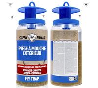 Super Ninja Piège à Mouche Extérieur Réutilisable avec Attractif | Attrape et Tue Mouche, Attractif Rechargeable en Sachet Hydrosoluble, Capture jusqu'à 20 000 Mouches