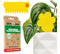 Super Ninja Piège à Moucheron Fongique, Lot de 10, Anti Moucherons d'Intérieur Ultra Efficace, Piège Jaune Collant Plante, Attrape Moucheron Non Toxique, Éco, Convient Mouche à Fruits, Jusqu’à 3 Mois