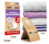 Super Ninja Piège Anti-Mites Textiles, Lot de 10 - Anti-Mites pour Vêtements & Penderie - Piège à Phéromones pour Armoire, Tiroir & Tapis - Inodore, jusqu'à 3 Mois