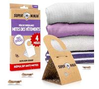 Super Ninja Piège Anti-Mites Textiles, Lot de 4 - Anti-Mites pour Vêtements & Penderie - Piège à Phéromones pour Armoire, Tiroir & Tapis - Inodore, jusqu'à 3 Mois