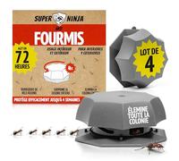 Super Ninja Pièges Anti Fourmis - Lot de 4, Anti Fourmis Maison d’Intérieur - Boîtes Appât Liquide Prêt à l’Emploi, Élimine la Reine et la Colonie, Sûr pour Enfants et Animaux, Usage Extérieur