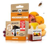 Super Ninja Pièges Anti Moucherons d'Intérieur Cuisine - Lot de 2 Attrape Moucheron Intérieur pour Maison, 3 Semaines d’Action, Sûr pour Enfants et Animaux, Non Adapté aux Moucherons de Terreau