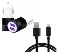 Super Pack Chargeur Auto + Câble Compatible avec Sharp Aquos Wish5 Chargeur Auto Ultra Puissant et Rapide 2X USB 5V / 2,1A + 1A et 1 Câble USB-C 1 Mètre, Transfert de données - Noir