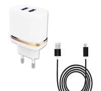 Super Pack Chargeur Auto + Câble pour Wiko View 4 Chargeur Auto Ultra Puissant et Rapide 2X USB 5V / 2,1A + 1A et CÂBLE Micro USB 1 Mètre Transfert de données, Câble Micro USB - Noir