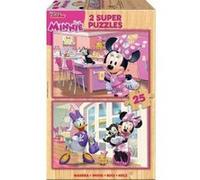 Super pack puzzles minnie 2 x 25 pieces avec daisy et figaro - puzzle bois enfant - set jouet disney puzzle et carte