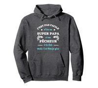 Super Papa pecheur Humour Peche Homme Peche Humoristique Sweat à Capuche, Unisexe pour Adultes, Chiné Foncé, S