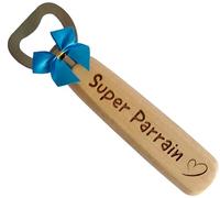 Super Parrain Décapsuleur en Bois Gravé et Personnalisé sur 2 Faces Cadeau Original pour Noël, Anniversaire Ouvre Bouteille pour le Meilleur Parrain