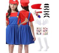 Super Plumber Brothers Costume adulte/enfant,Déguisement Mari Enfants Luigi Costume de Cosplay avec Combinaison, Bonnet, Barbe,Costume de Carnaval Classique Halloween Cosplay Erwachsene