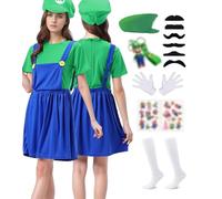 Super Plumber Brothers Costume adulte/enfant,Déguisement Mari Enfants Luigi Costume de Cosplay avec Combinaison, Bonnet, Barbe,Costume de Carnaval Classique Halloween Cosplay Erwachsene