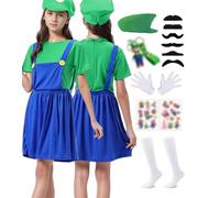 Super Plumber Brothers Costume adulte/enfant,Déguisement Mari Enfants Luigi Costume de Cosplay avec Combinaison, Bonnet, Barbe,Costume de Carnaval Classique Halloween Cosplay Erwachsene