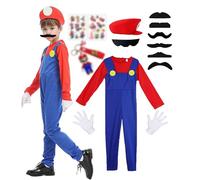 Super Plumber Brothers Costume adulte/enfant,Déguisement Mari Enfants Luigi Costume de Cosplay avec Combinaison, Bonnet, Barbe,Costume de Carnaval Classique Halloween Cosplay Erwachsene