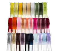 SUPER RIBBONS®™ - Bobine complète de ruban en organza à bord satiné de 40 mm, 25 mètres sur bobine - Vert fluo