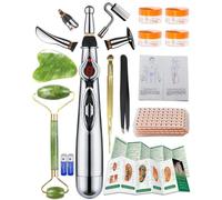 Super set d'acupuncture: Stylo d'acupuncture électronique à 5 têtes+outil Gua Sha+600 graines d'oreille+stylo d'acupuncture rétractable+4 gel de massage supplémentaire+pince à épiler+carte +piles