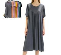 Super Soft Comfortable Short Sleeve Loose Pajama Dress High Stretchy Nightgowns for Women 2026 Sleep Shirts Pleated Sleepwear (Gray,XL)