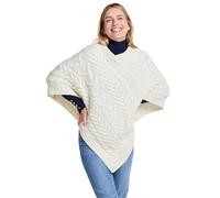 Super Soft Merino Wool Triangular Aran Cable Knit Design Poncho, Natural Colour