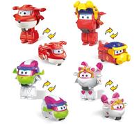 Super Wings 2 inch Jouets transformables Lot de 4, Jett, Curie, Runi et Sara, Robot Avions Mini Figurines, Jouets transformables pour garçons et Filles de 3, 4, 5, 6, 7 et 8 Ans