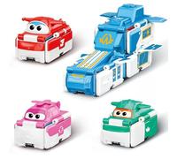 Super Wings 3-en-1 Transforming Base et Voitures réversibles. Jouet Transforming pour garçons et Filles à partir de 3 Ans, Format de Poche, Bleu