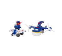SUPER WINGS - AVION JOUET POLICE PATROLLER + 1 FIGURINE JETT POLICE - Avion Jouet Geant et Figurine Transform-a-Bots Jett Police