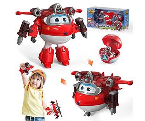 Super Wings Iron Jett 5“, Super Ball-Steel Power, Avion Jouet, Robot Transformable, Transformer Figure d'action, Jouet Enfant 3 4 5 6 7 8 9 10 Ans Garcon Fille, Argent/Noir
