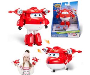 Super Wings Jett Superchargé Transformable - Figurine Avion en Robot (10 Étapes) - Collection Saison 4 - Jouet pour Enfants 3+ Ans - sans Piles