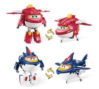 Super Wings Jouets Robots transformables 2PCS Sharky & Rattie, Jouets Dinosaures 3 en 1, transformables en Avions-Robots de 12,7 cm pour garçons et Filles à partir de 3 Ans