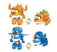 Super Wings Jouets Robots transformables 2PCS Trico & Stego, Jouets Dinosaures 3 en 1, transformables en Avions-Robots de 12,7 cm pour garçons et Filles à partir de 3 Ans, Bleu et Orange