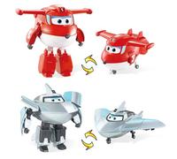 Super Wings Jouets transformables 2PCS Jett & Traver, Figurines 2 en 1, Robots Avions de 12,7 cm, Jouets transformables pour garçons et Filles à partir de 3 Ans.Rouge et Argent