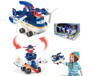 Super Wings Playset Jett Avion Police Patroller 2 en 1,Robot Transformable Détachable,Jouet Enfant 3 4 5 6 7 8 Ans Garcon Fille
