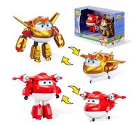 Super Wings Saison 6 Figurines Robots Transformables du Dessin Animé JETT SC + GOLDEN BOY,Jouet Enfant 3 4 5 6 7 8 Ans Garcon Fille(Pack de 2 de 12 cm)