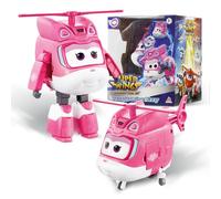 Super Wings Transformer Aeroplane Supercharged Dizzy, Hauteur env. 12,7 cm, poupée pour Enfants, Avion Jouet et Figurine de Robot pour garçons et Filles à partir de 3 Ans, Rose