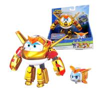 Super Wings Transforming Golden Boy & Pet, Figurine Transformable d'env. 12 cm avec Animal de Compagnie d'env. 4,3 cm, pour Enfants à partir de 3 Ans