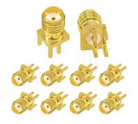 Superbat Connecteur SMA Femelle Montage sur Carte PCB 50 Ohm Laiton Doré Soudure Droit 1.3mm Lancement en Bout pour Antenne RF Télécom Appareils de Test 3GHz (10 Pièces)