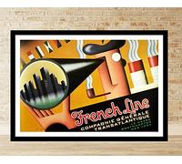 Superbe affiche vintage « 1979 French Line Southampton New York » (50 x 34 cm)