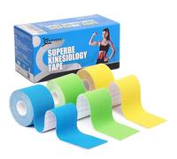 SUPERBE Bande Kinesiologie K Taping Pack de 3 Tape Sport 5cm x 5m (Bleu, Vert, Jaune)
