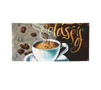 Superbe bannière à suspendre imprimée café pour Halloween, fête de Noël - 60 x 120 cm - Toile de fond pour photographie, tapisserie murale pour toile de fond d'anniversaire, décoration d'événement en